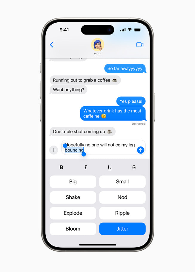 Messages offers more capabilities for self-expression with formatting and animated text effects that can be applied to any letter, word, phrase, or emoji in iMessage.